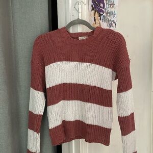 “POOF APPAREL” LARGE knitted sweater pink and white.